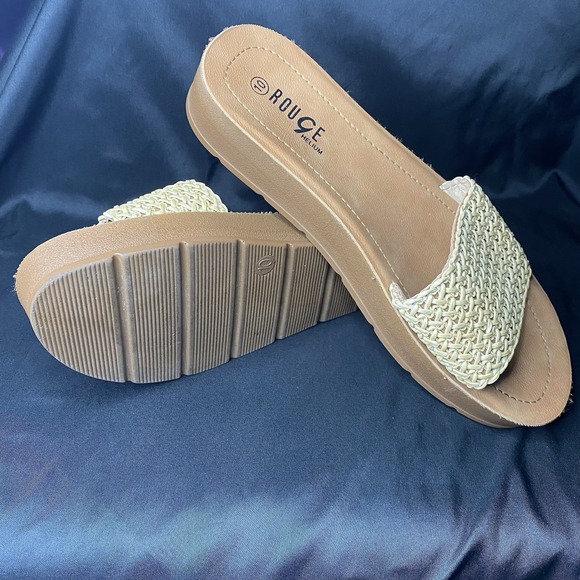 Rouge Helium Shoes - Rouge Helium Woven Raffia Slide Sandals Size 10 Tan Braided Open Toe